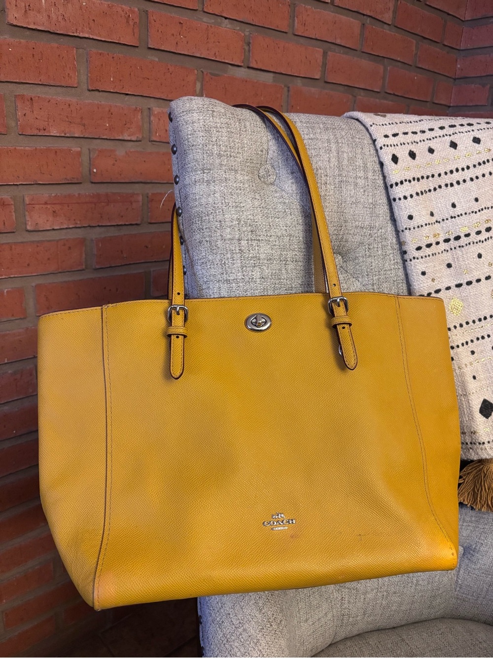 Coach Mustard Yellow Pebble Leather Tote